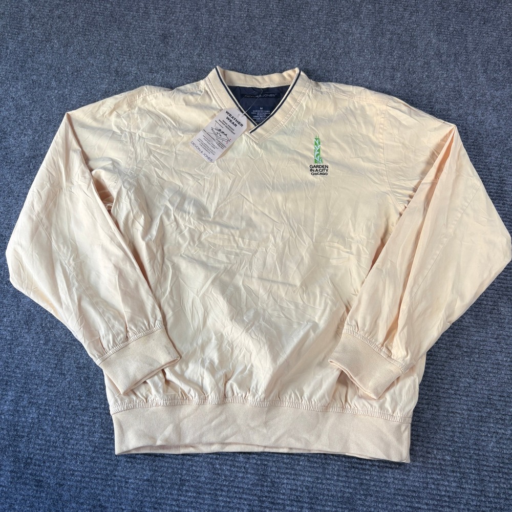 Devon & Jones Mens Windshirt Pullover Jacket Cream Garden In A City Chicago M